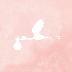 Rosa Aufkleber in Aquarell-Look mit weißem Storch