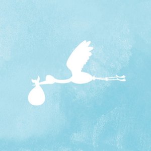 Blauer Aufkleber in Aquarell-Look mit weißem Storch