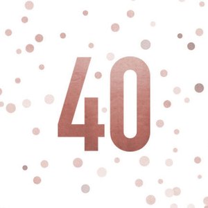 Weißer Aufkleber mit 40 und Konfetti in Kupferoptik