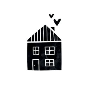 Weißer Aufkleber mit schwarzem Häuschen