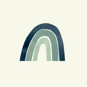 Crèmefarbener Aufkleber mit Regenbogen in Blaugrün