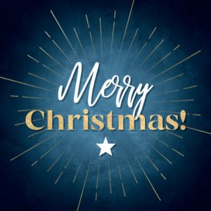 Blauer Aufkleber mit Merry Christmas und Stern