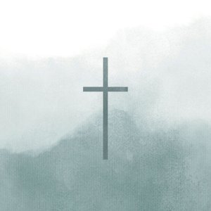 Aufkleber in graugrüner Aquarelloptik mit  Kreuz