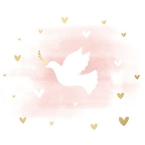 Aufkleber mit weißer Taube auf rosa Aquarellfarbe