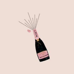 Aufkleber mit entkorkter Champagnerflasche