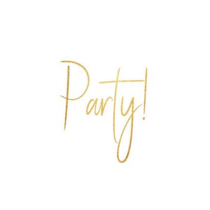 Weißer Aufkleber mit Party in Goldoptik