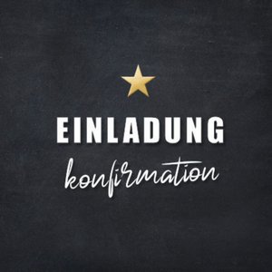 Schwarzer Aufkleber mit Einladung Konfirmation in Weiß