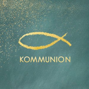 Grüner Aufkleber mit Kommunion und Fisch in Goldoptik 