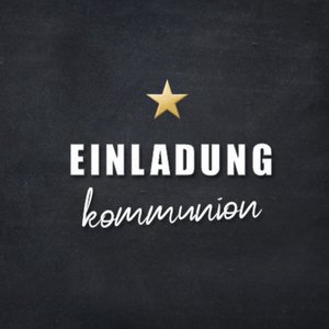 Schwarzer Aufkleber mit Einladung Kommunion in Weiß