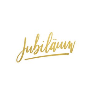 Weißer Aufkleber mit Jubiläum in Goldoptik