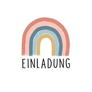 Weißer Aufkleber mit Einladung und buntem Regenbogen