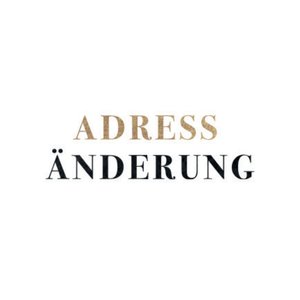 Weißer Aufkleber mit Adressänderung in Goldoptik und Schwarz