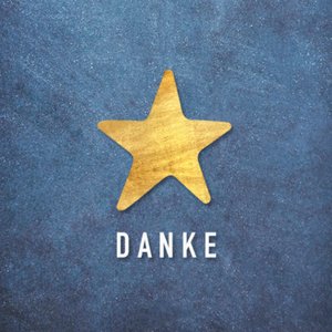 Blauer Aufkleber mit Danke und Stern in Goldoptik