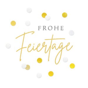 Weißer Aufkleber mit Frohe Feiertage und Konfetti