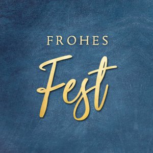 Blauer Aufkleber mit Frohes Fest in Goldoptik