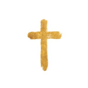 Weißer Aufkleber mit Kreuz in Goldoptik