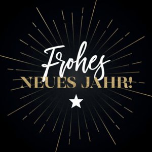 Schwarzer Aufkleber mit 'Frohes neues Jahr' und Stern