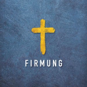 Blauer Aufkleber mit Firmung und Kreuz in Goldoptik