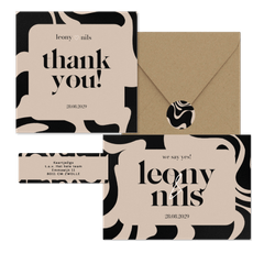 Hochzeitskartenset mit abstrakten Wellenformen Schwarz & Beige