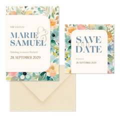 Hochzeitskartenset Vintage Blumen in Auqarell