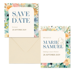 Hochzeitskartenset Vintage Blumen in Auqarell