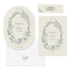 Hochzeitskartenset klassischer Blumenkranz in Blau