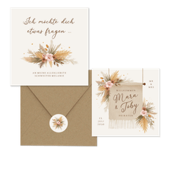 Hochzeit - Boho Blumenstrauß mit Gräsern und Blüten