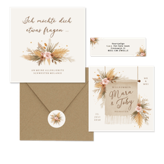 Hochzeit - Boho Blumenstrauß mit Gräsern und Blüten