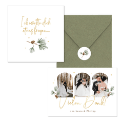 Hochzeitskartenset schlicht Winter Tannenzweige und Zapfen