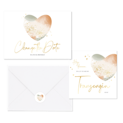 Hochzeitskartenset Aquarellherz in Pastell