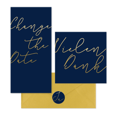 Hochzeitskartenset einfache Goldschrift auf Dunkelblau