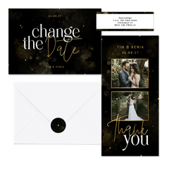 Hochzeitskartenset Typografie schwarz-gold