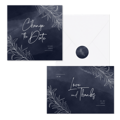 Hochzeitskartenset feine Zweige auf Aquarell in Nachtblau