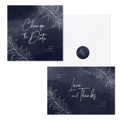 Hochzeitskartenset feine Zweige auf Aquarell in Nachtblau