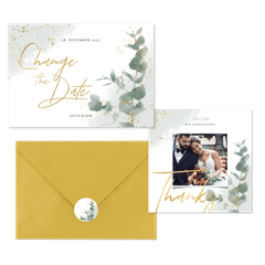 Hochzeitskarten Pastellgrün botanisch mit Eukalyptus