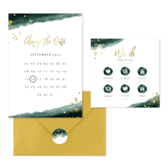 Hochzeitskartenset modernes Aquarell in Dunkelgrün