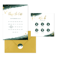 Hochzeitskartenset modernes Aquarell in Dunkelgrün