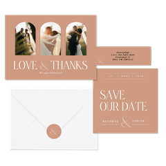 Hochzeitskartenset typografisch auf Lachsrosa