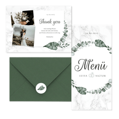 Hochzeitskartenset helles Marmor mit Botanik