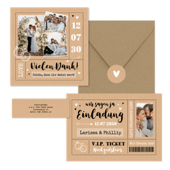 Hochzeitskarten als Ticket-Set in Kraftpapier