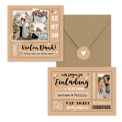 Hochzeitskarten als Ticket-Set in Kraftpapier