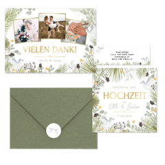 Hochzeit - Zwei weiße Tauben mit vielen grünen Zweigen