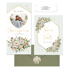 Hochzeitskartenset Pfingstrose Blumenbukett Mintgrün