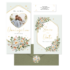 Hochzeitskartenset Pfingstrose Blumenbukett Mintgrün