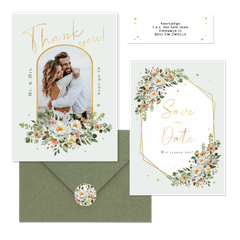 Hochzeitskartenset Pfingstrose Blumenbukett Mintgrün