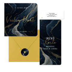 Hochzeitskarten Dunkler Marmor mit Goldschrift