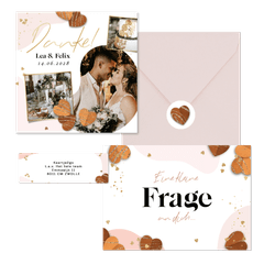 Hochzeitskartenset Papierherzen und Goldelemente