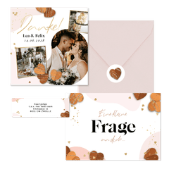 Hochzeitskartenset Papierherzen und Goldelemente