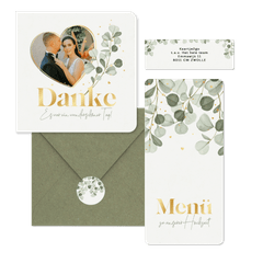 Hochzeitskartenset mit Eukalyptuszweigen & Goldschrift