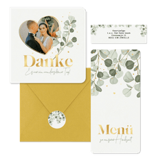 Hochzeit - Eukalyptus & Goldschrift